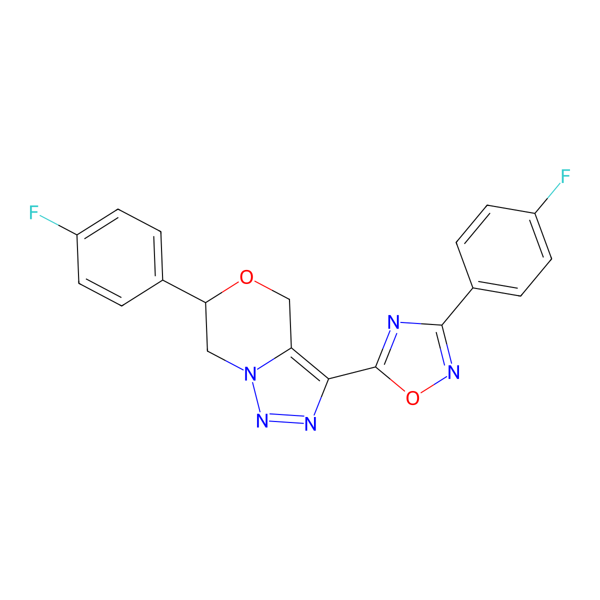 3-(4-Fluorophenyl)-5-[6-(4-fluorophenyl)-4H,6H,7H-[1,2,3]triazolo[4,3-C][1,4]oxazin-3-YL]-1,2,4-oxadiazole molecular structure, CAS 1775441-14-9
