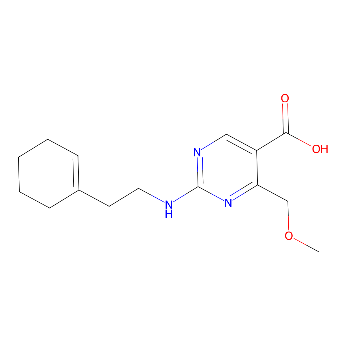 2-{[2-(1-Cyclohexenyl)ethyl]amino}-4-(methoxymethyl)-5-pyrimidinecarboxylic acid molecular structure, CAS 1775441-50-3