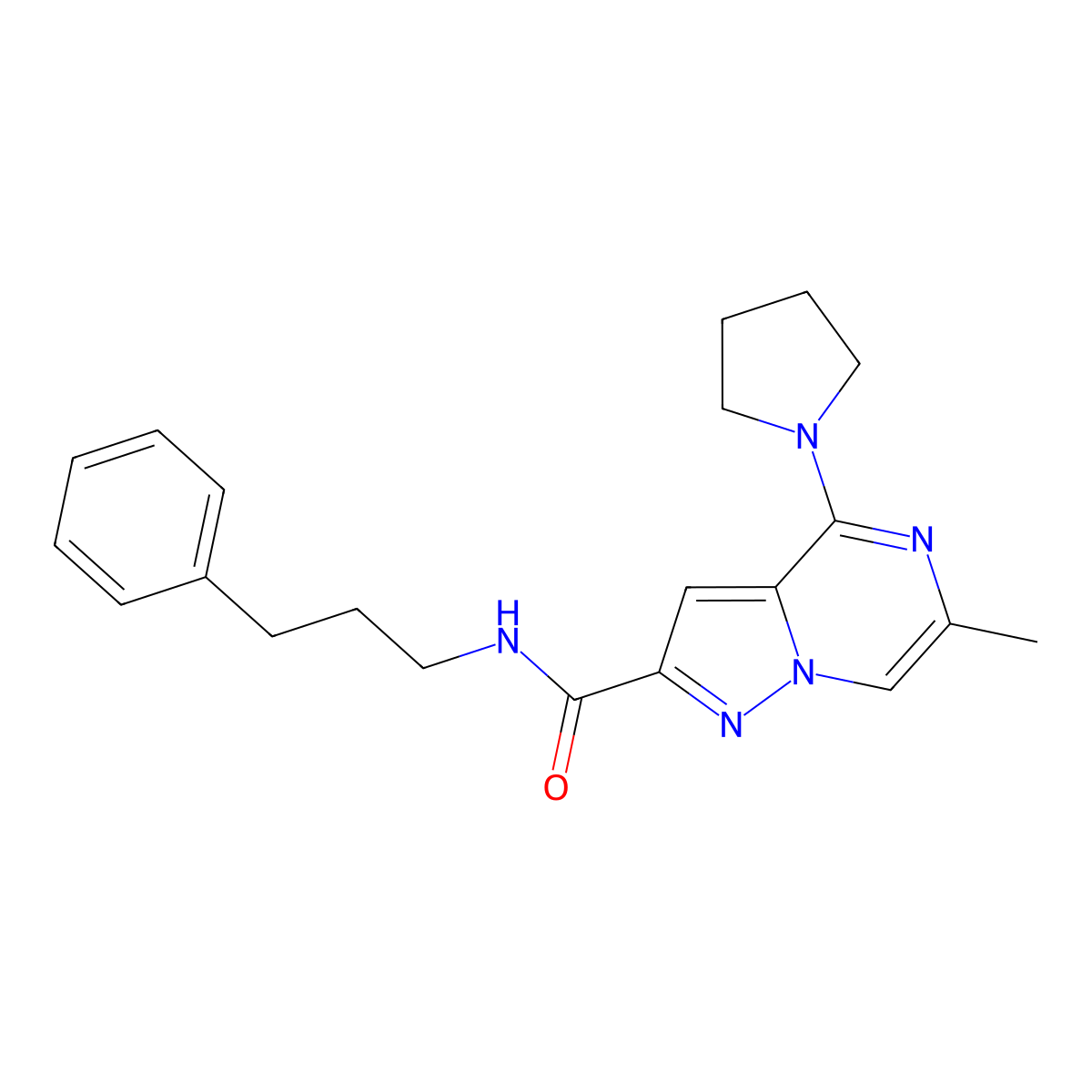6-Methyl-N-(3-phenylpropyl)-4-(pyrrolidin-1-YL)pyrazolo[1,5-A]pyrazine-2-carboxamide molecular structure, CAS 1775441-84-3