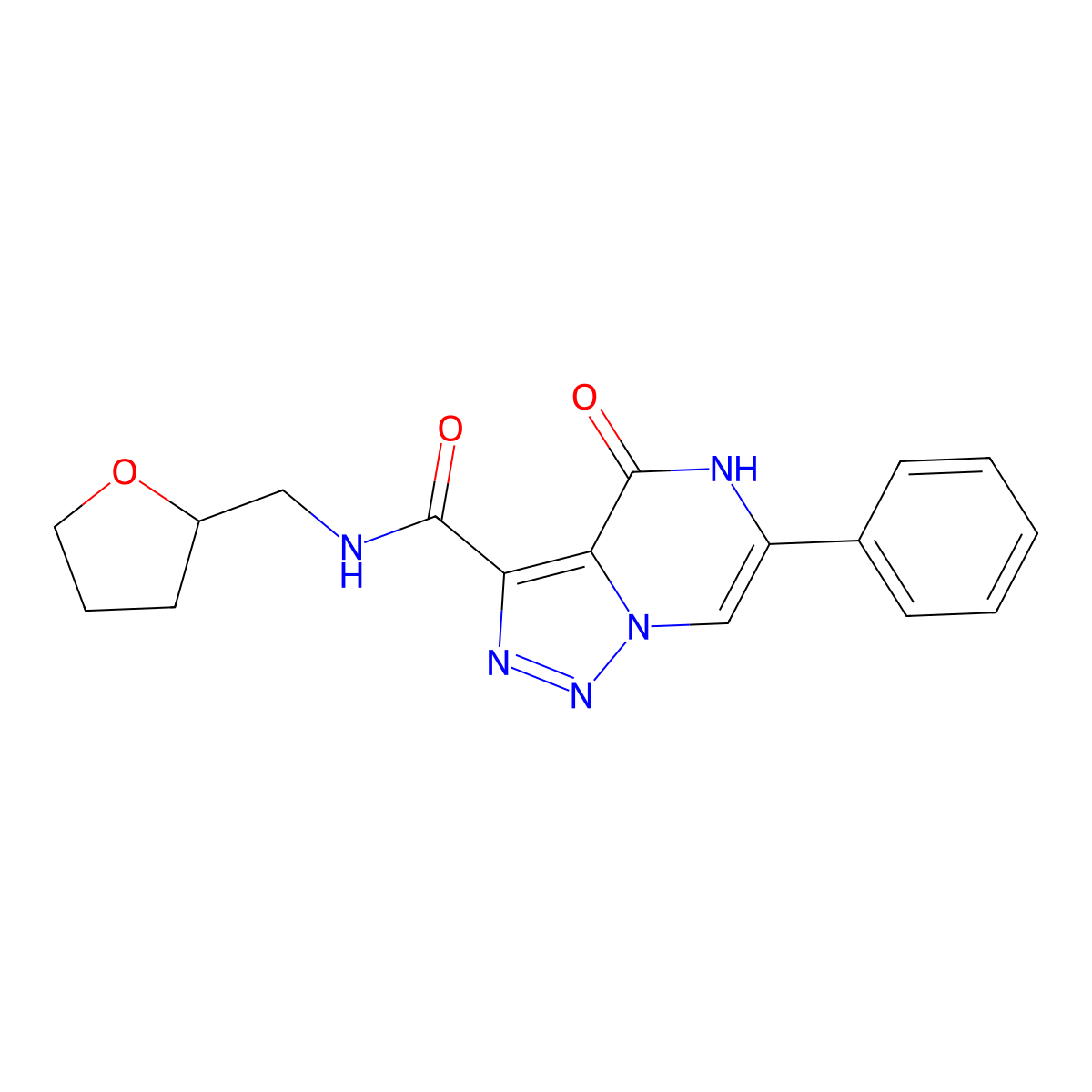 4-oxo-6-phenyl-N-(tetrahydrofuran-2-ylmethyl)-4,5-dihydro[1,2,3]triazolo[1,5-a]pyrazine-3-carboxamide molecular structure, CAS 1775442-12-0