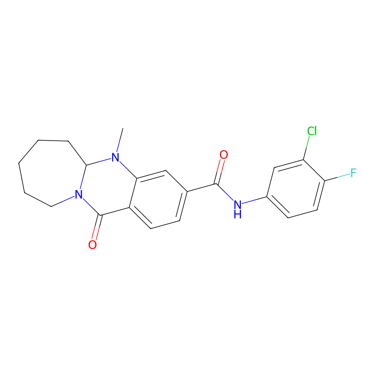 N-(3-chloro-4-fluorophenyl)-5-methyl-12-oxo-5,5a,6,7,8,9,10,12-octahydroazepino[2,1-b]quinazoline-3-carboxamide molecular structure, CAS 1775442-36-8