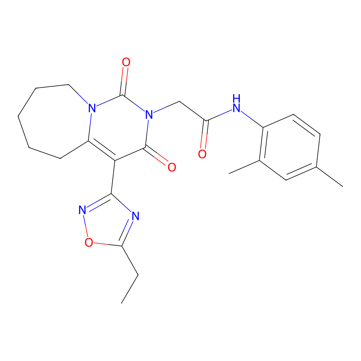 N-(2,4-dimethylphenyl)-2-[4-(5-ethyl-1,2,4-oxadiazol-3-yl)-1,3-dioxo-3,5,6,7,8,9-hexahydropyrimido[1,6-a]azepin-2(1H)-yl]acetamide molecular structure, CAS 1775444-16-0