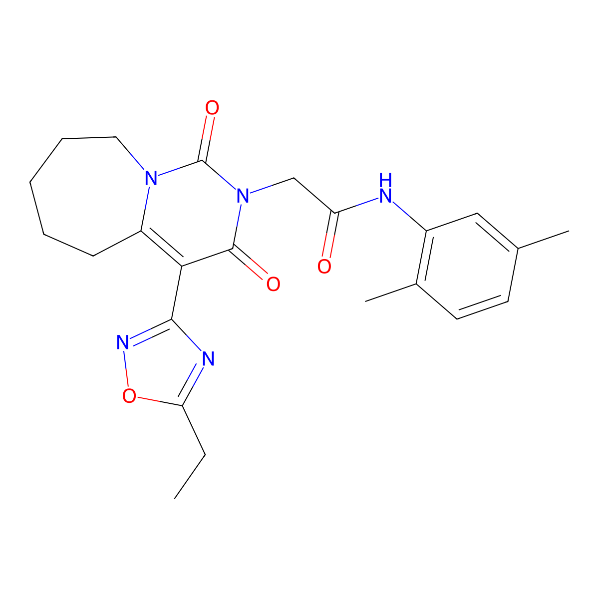 N-(2,5-dimethylphenyl)-2-[4-(5-ethyl-1,2,4-oxadiazol-3-yl)-1,3-dioxo-3,5,6,7,8,9-hexahydropyrimido[1,6-a]azepin-2(1H)-yl]acetamide molecular structure, CAS 1775444-20-6