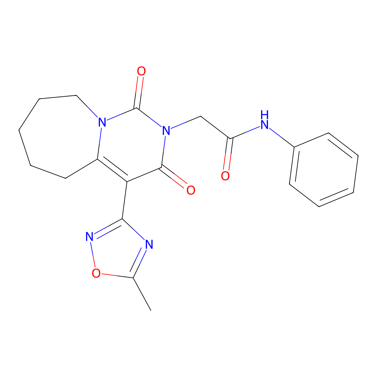2-[4-(5-methyl-1,2,4-oxadiazol-3-yl)-1,3-dioxo-3,5,6,7,8,9-hexahydropyrimido[1,6-a]azepin-2(1H)-yl]-N-phenylacetamide molecular structure, CAS 1775444-58-0