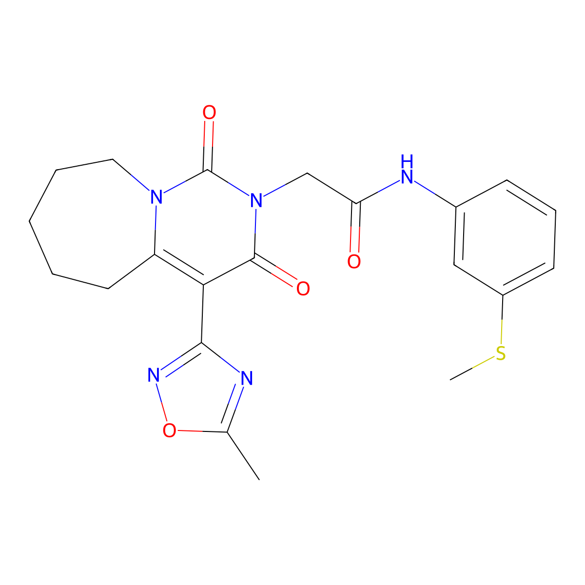 2-[4-(5-methyl-1,2,4-oxadiazol-3-yl)-1,3-dioxo-3,5,6,7,8,9-hexahydropyrimido[1,6-a]azepin-2(1H)-yl]-N-[3-(methylthio)phenyl]acetamide molecular structure, CAS 1775444-74-0