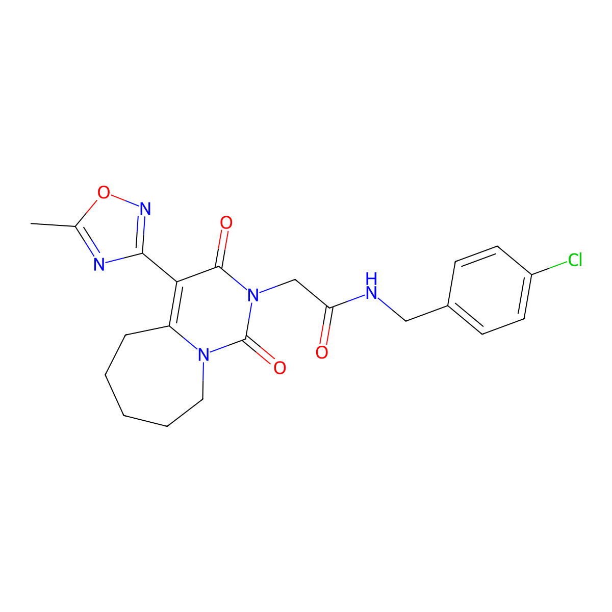 N-(4-chlorobenzyl)-2-[4-(5-methyl-1,2,4-oxadiazol-3-yl)-1,3-dioxo-3,5,6,7,8,9-hexahydropyrimido[1,6-a]azepin-2(1H)-yl]acetamide molecular structure, CAS 1775444-79-5