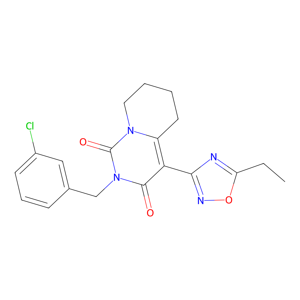 2-(3-chlorobenzyl)-4-(5-ethyl-1,2,4-oxadiazol-3-yl)-5,6,7,8-tetrahydro-1H-pyrido[1,2-c]pyrimidine-1,3(2H)-dione molecular structure, CAS 1775444-86-4