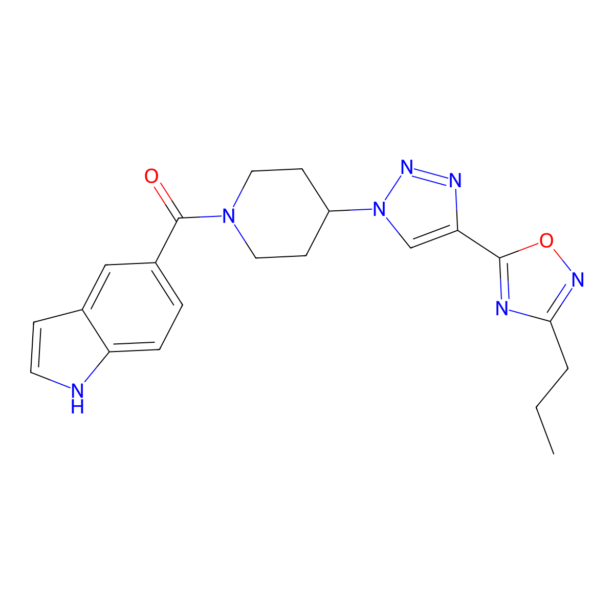 5-{4-[4-(3-Propyl-1,2,4-oxadiazol-5-YL)-1H-1,2,3-triazol-1-YL]piperidine-1-carbonyl}-1H-indole molecular structure, CAS 1775444-94-4