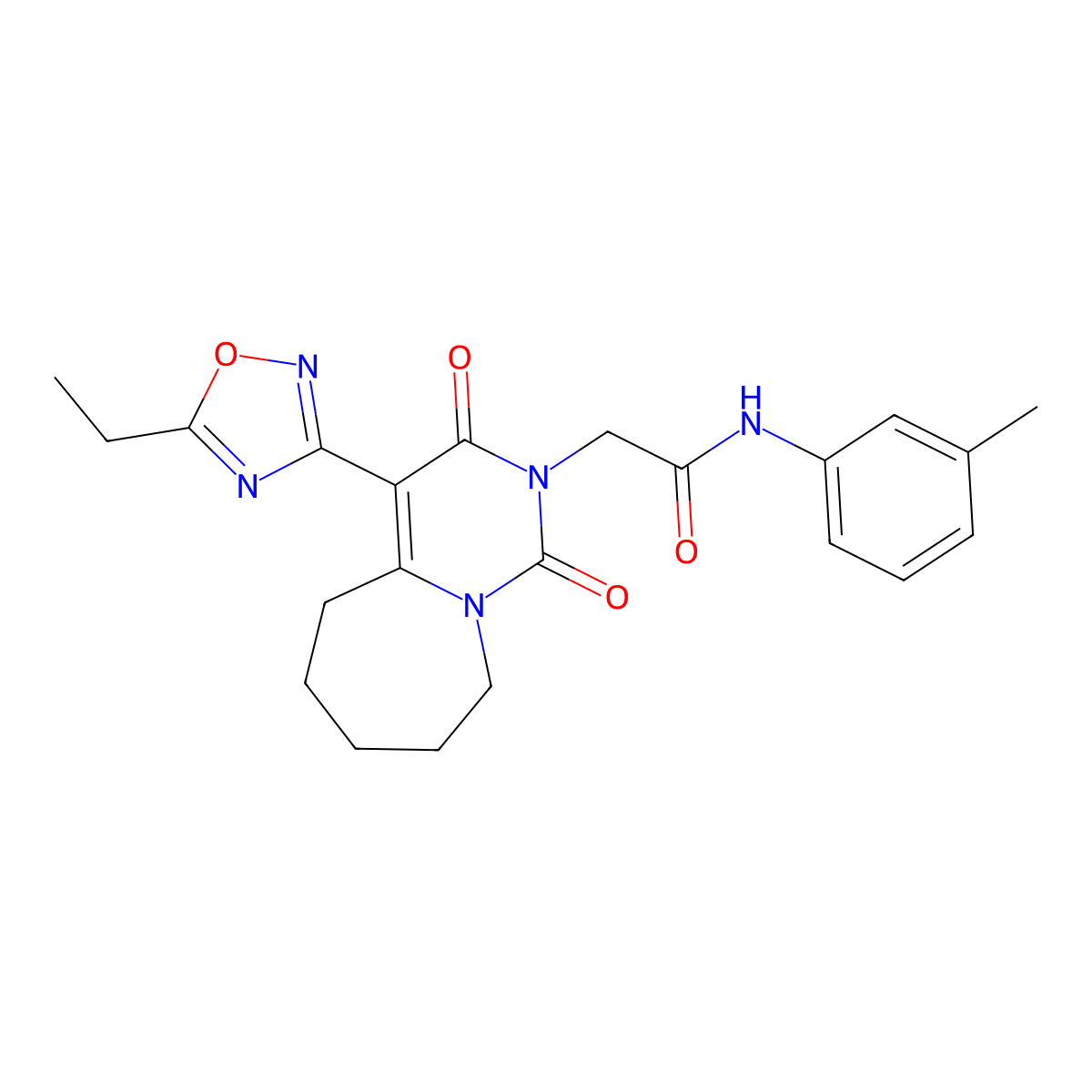 2-[4-(5-ethyl-1,2,4-oxadiazol-3-yl)-1,3-dioxo-3,5,6,7,8,9-hexahydropyrimido[1,6-a]azepin-2(1H)-yl]-N-(3-methylphenyl)acetamide molecular structure, CAS 1775444-97-7