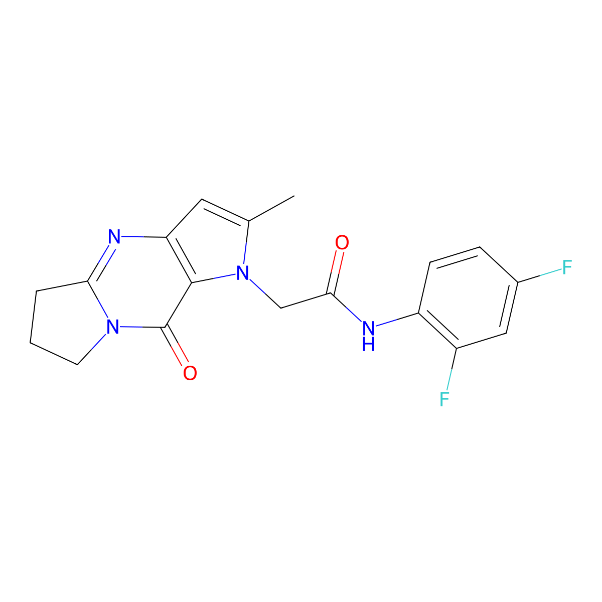 N-(2,4-difluorophenyl)-2-(5-methyl-2-oxo-1,4,8-triazatricyclo[7.3.0.03,7]dodeca-3(7),5,8-trien-4-yl)acetamide molecular structure, CAS 1775445-72-1