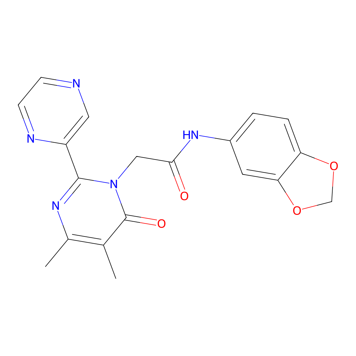N-(2H-1,3-Benzodioxol-5-YL)-2-[4,5-dimethyl-6-oxo-2-(pyrazin-2-YL)-1,6-dihydropyrimidin-1-YL]acetamide molecular structure, CAS 1775446-13-3