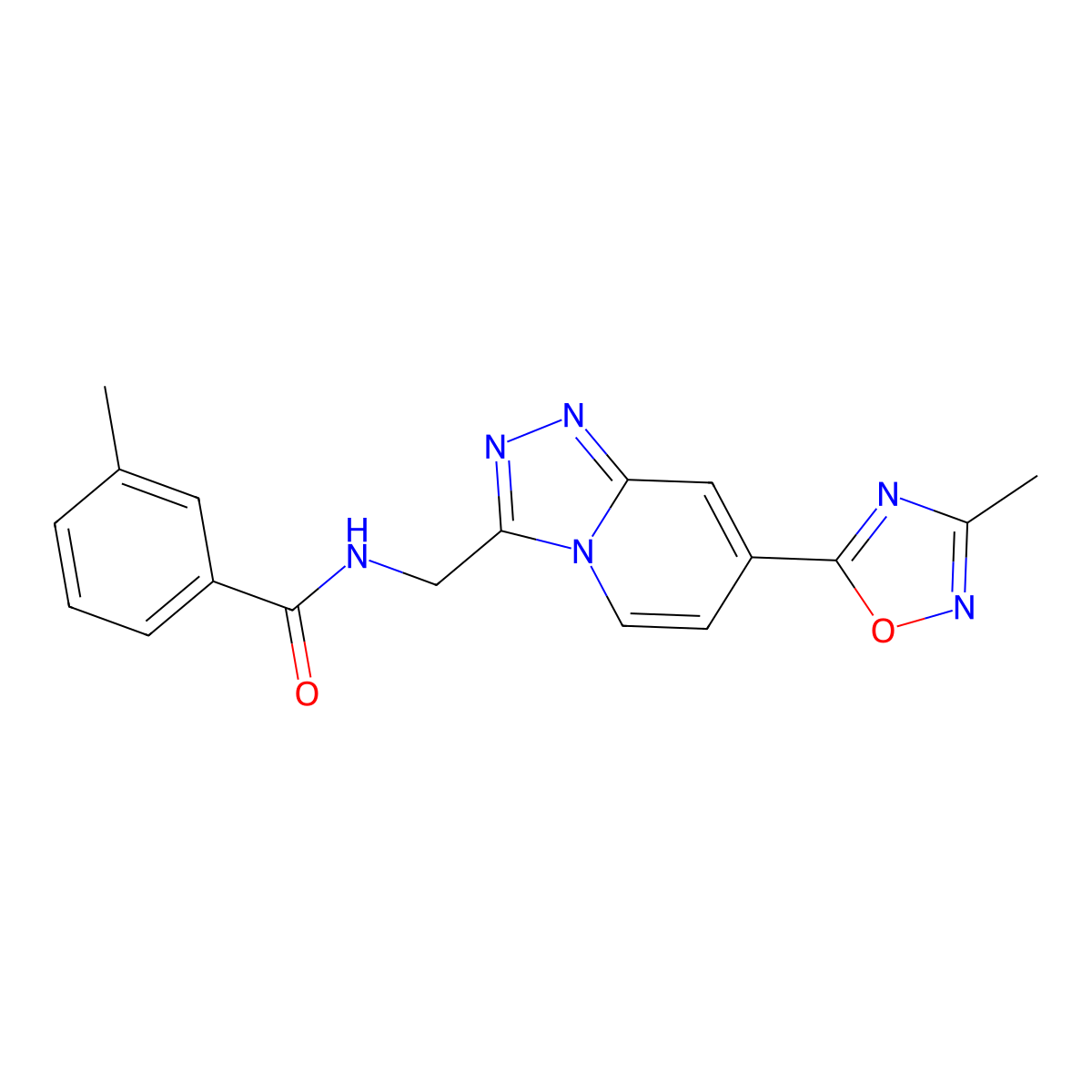 3-Methyl-N-{[7-(3-methyl-1,2,4-oxadiazol-5-YL)-[1,2,4]triazolo[4,3-A]pyridin-3-YL]methyl}benzamide molecular structure, CAS 1775447-56-7