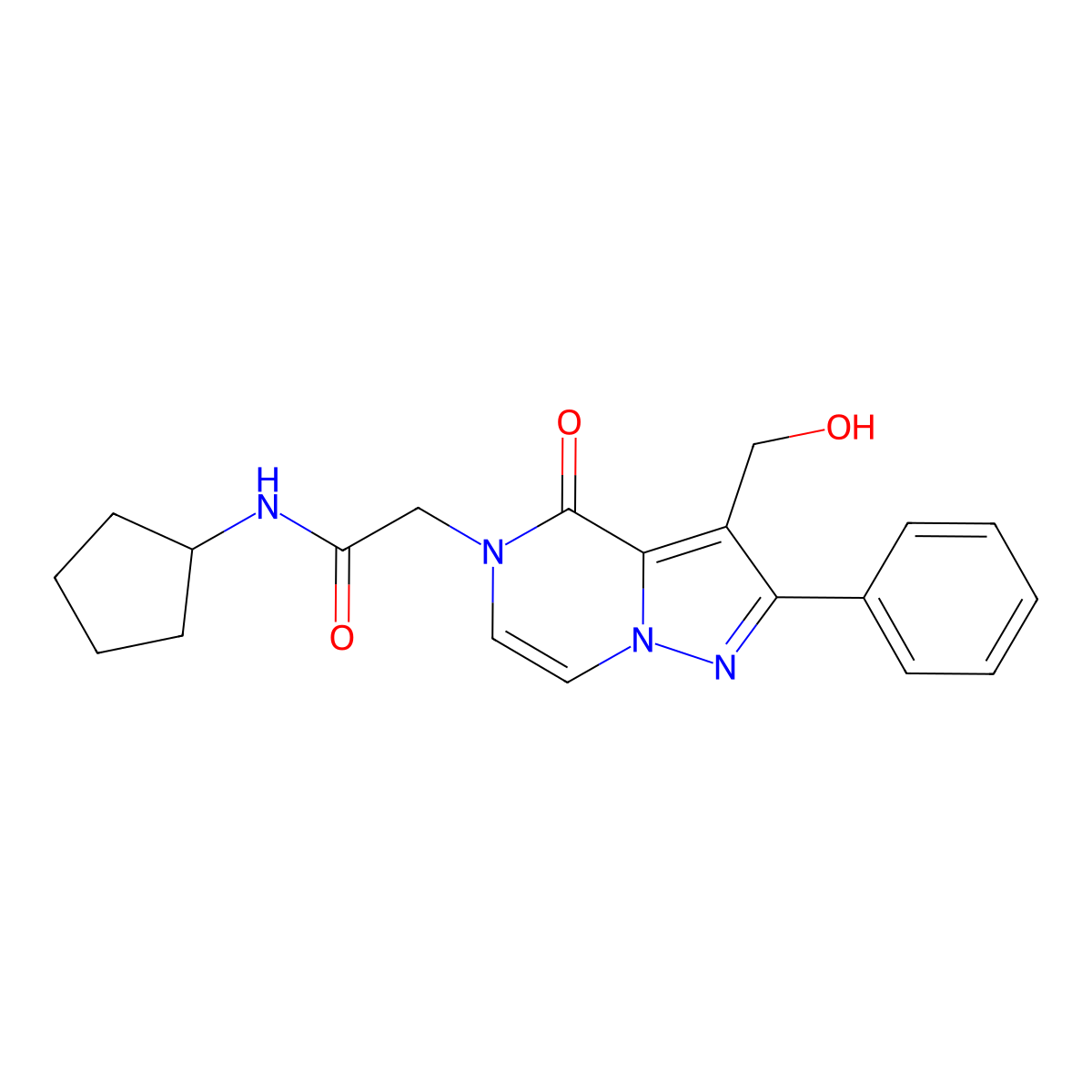 N-Cyclopentyl-2-[3-(hydroxymethyl)-4-oxo-2-phenyl-4H,5H-pyrazolo[1,5-A]pyrazin-5-YL]acetamide molecular structure, CAS 1775447-65-8