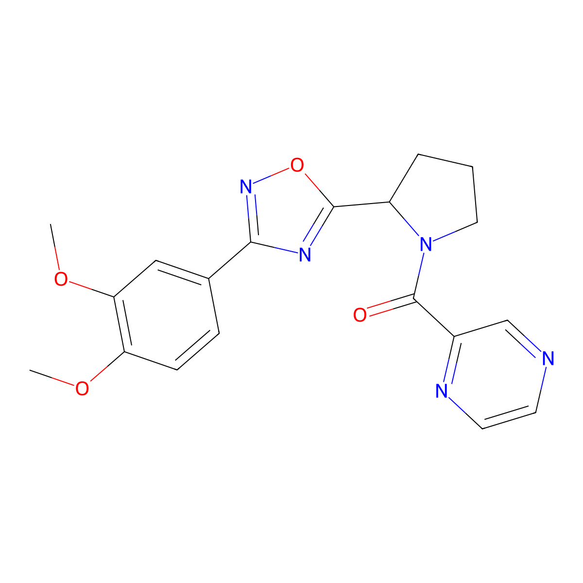 2-({2-[3-(3,4-Dimethoxyphenyl)-1,2,4-oxadiazol-5-yl]pyrrolidin-1-yl}carbonyl)pyrazine molecular structure, CAS 1775447-66-9