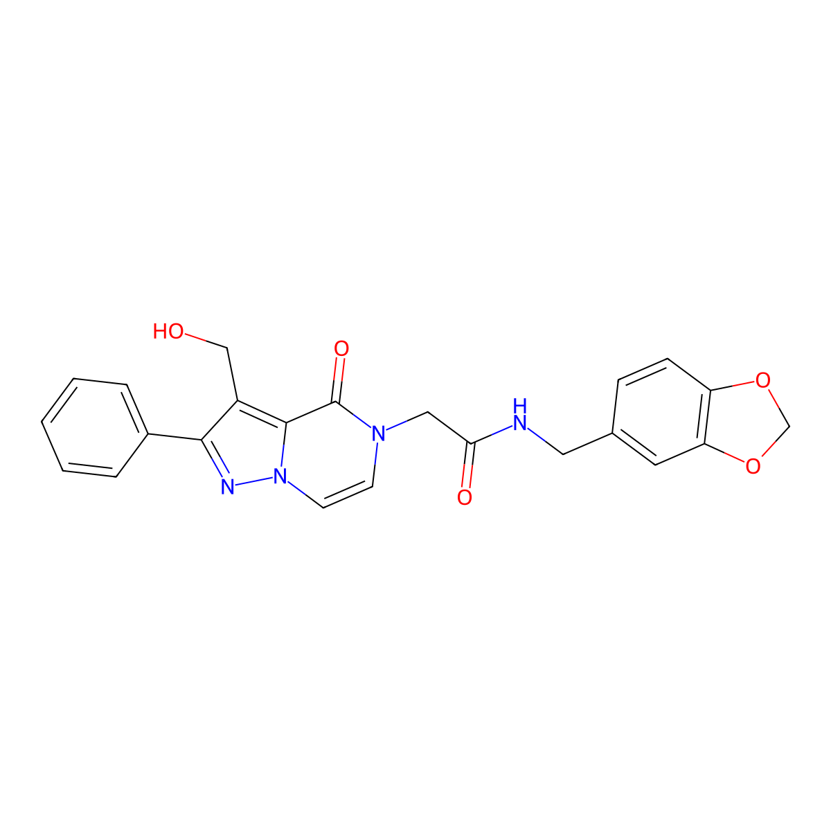 N-[(2H-1,3-Benzodioxol-5-YL)methyl]-2-[3-(hydroxymethyl)-4-oxo-2-phenyl-4H,5H-pyrazolo[1,5-A]pyrazin-5-YL]acetamide molecular structure, CAS 1775447-94-3