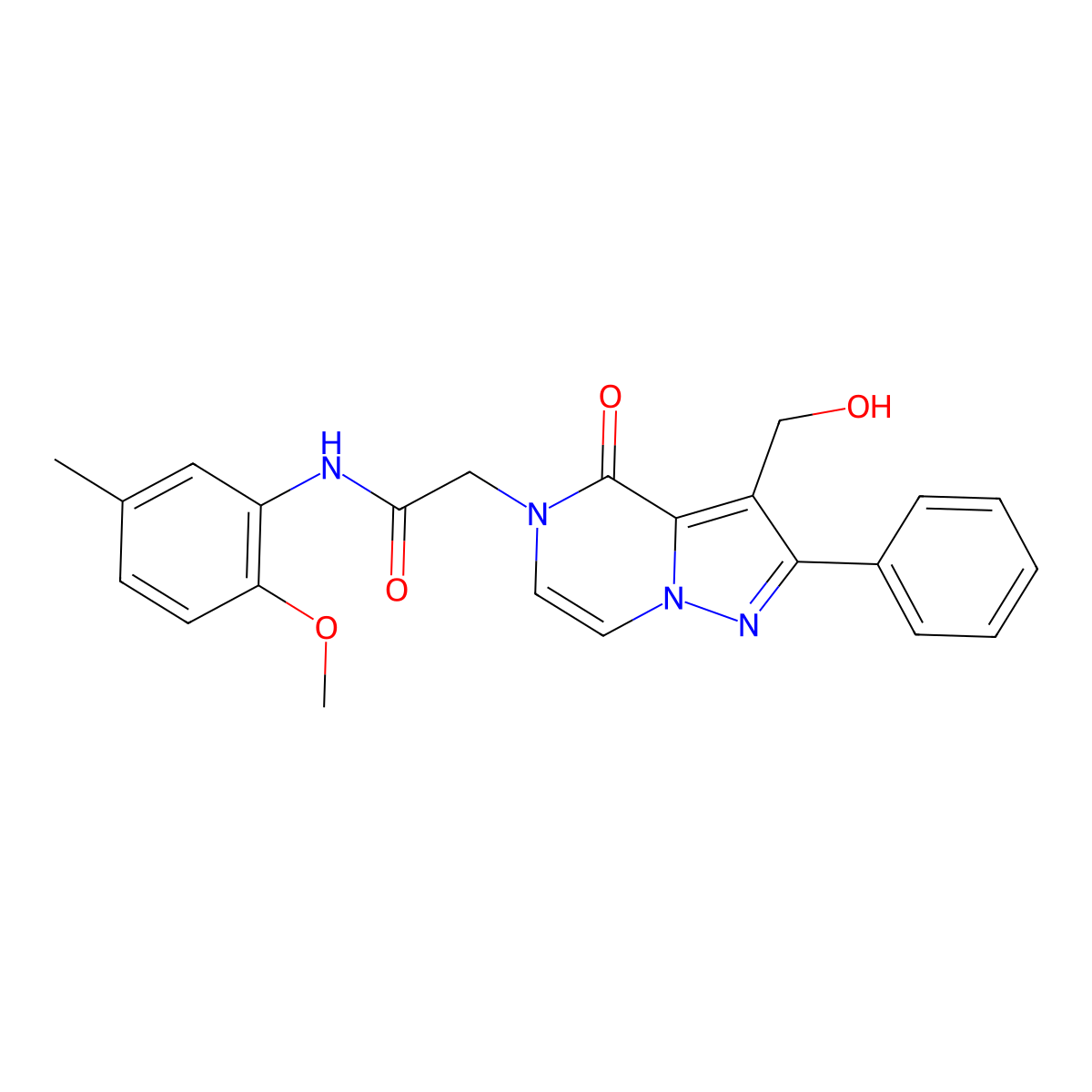 2-[3-(Hydroxymethyl)-4-oxo-2-phenyl-4H,5H-pyrazolo[1,5-A]pyrazin-5-YL]-N-(2-methoxy-5-methylphenyl)acetamide molecular structure, CAS 1775448-08-2