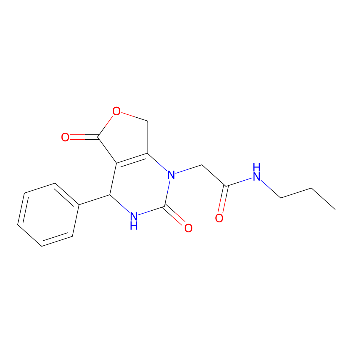 2-(2,5-dioxo-4-phenyl-3,4,5,7-tetrahydrofuro[3,4-d]pyrimidin-1(2H)-yl)-N-propylacetamide molecular structure, CAS 1775448-11-7