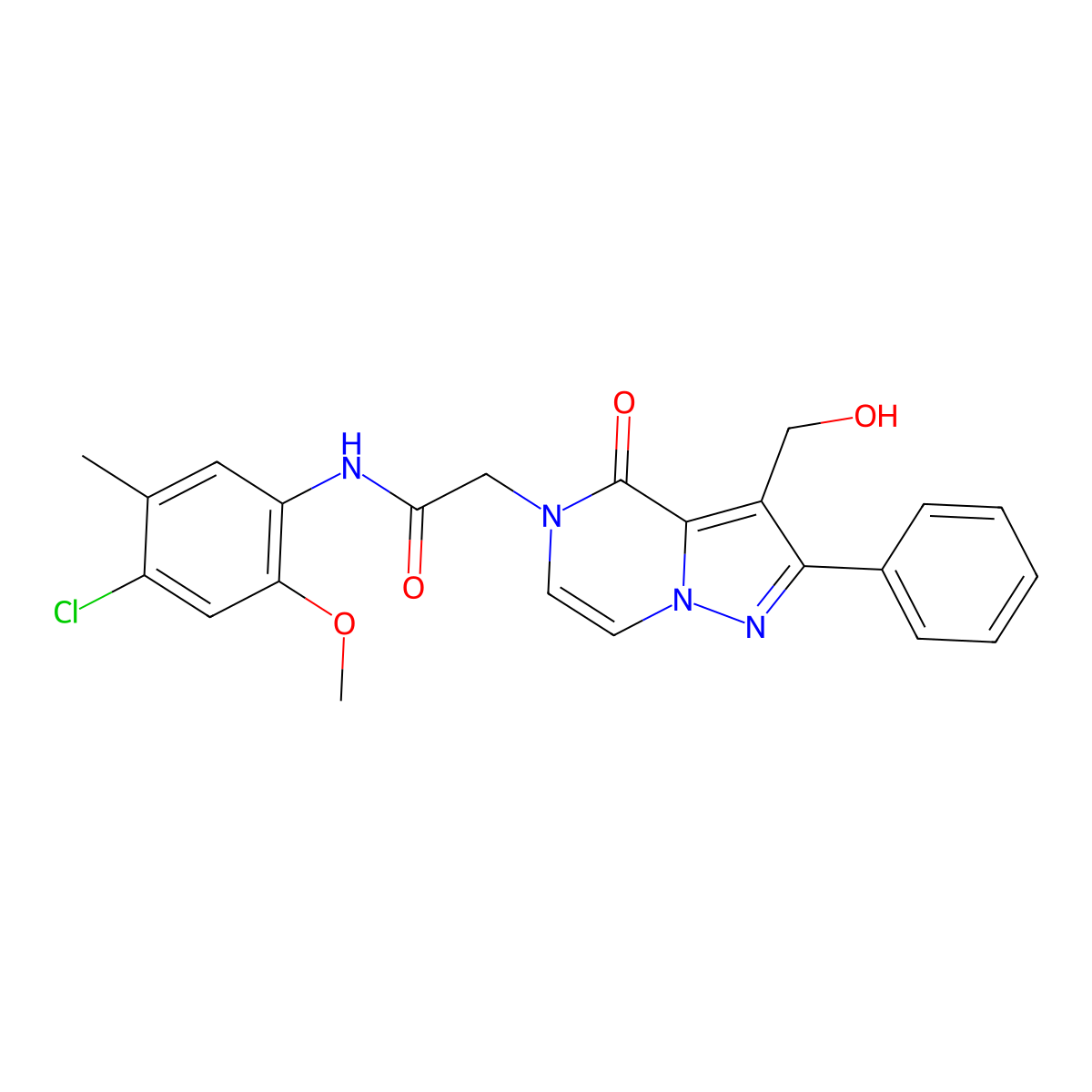 N-(4-Chloro-2-methoxy-5-methylphenyl)-2-[3-(hydroxymethyl)-4-oxo-2-phenyl-4H,5H-pyrazolo[1,5-A]pyrazin-5-YL]acetamide molecular structure, CAS 1775448-66-2