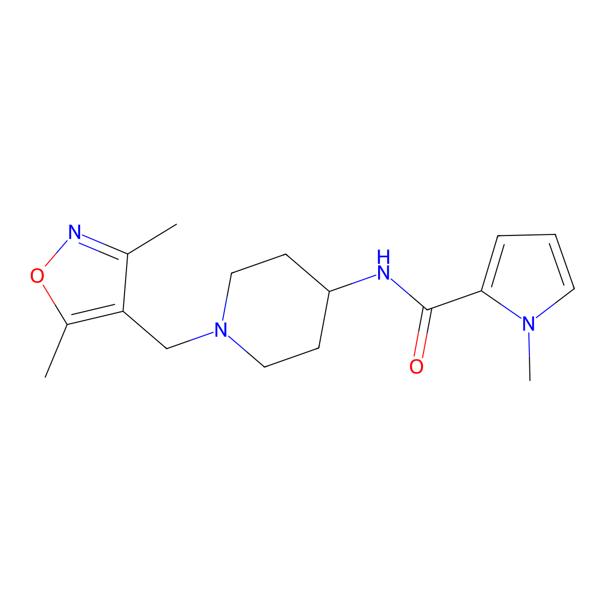 N-{1-[(3,5-dimethyl-4-isoxazolyl)methyl]-4-piperidyl}-1-methyl-1H-pyrrole-2-carboxamide molecular structure, CAS 1775448-89-9