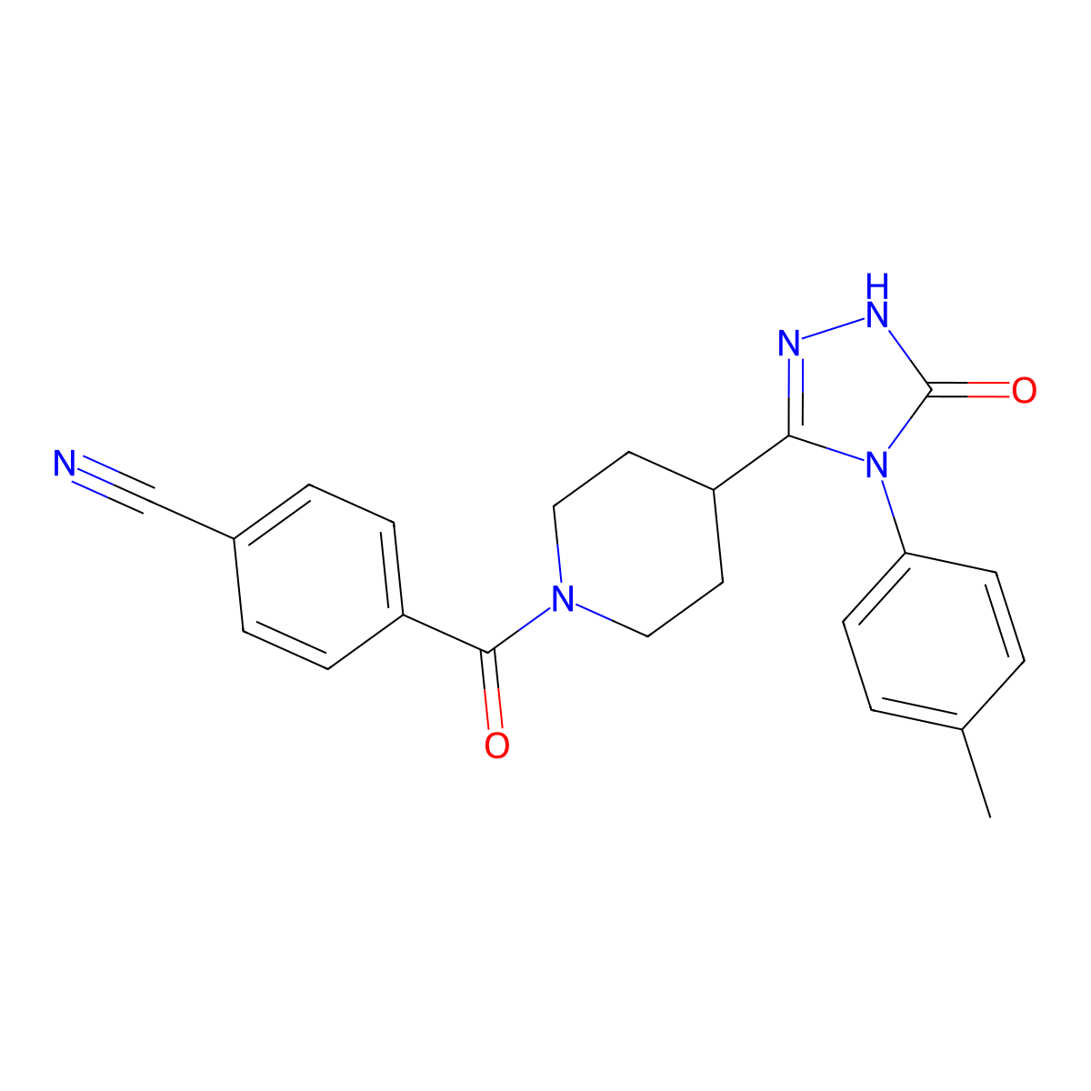 4-({4-[4-(4-methylphenyl)-5-oxo-4,5-dihydro-1H-1,2,4-triazol-3-yl]piperidin-1-yl}carbonyl)benzonitrile molecular structure, CAS 1775449-61-0