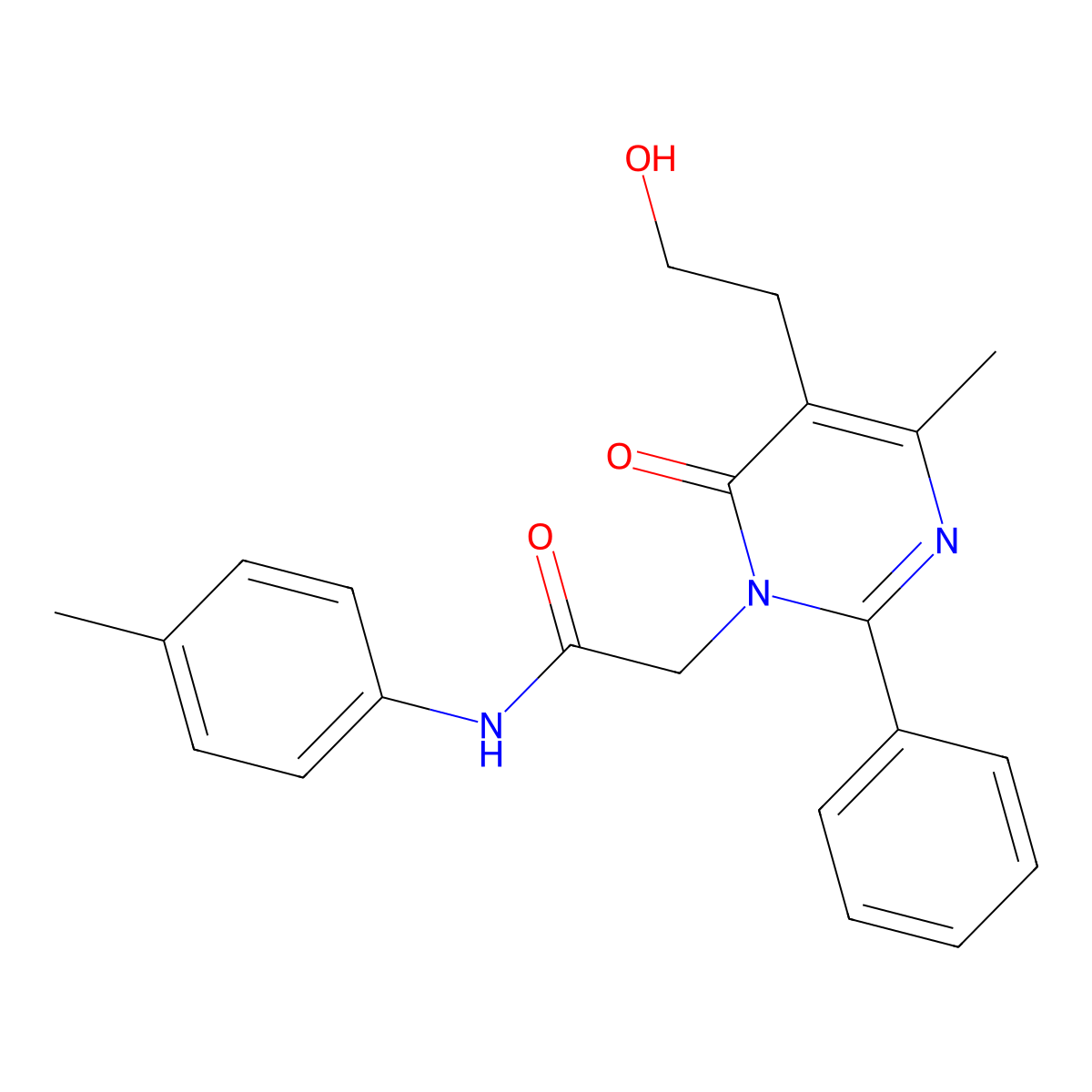 2-[5-(2-hydroxyethyl)-4-methyl-6-oxo-2-phenyl-1,6-dihydropyrimidin-1-yl]-N-(4-methylphenyl)acetamide molecular structure, CAS 1775449-82-5