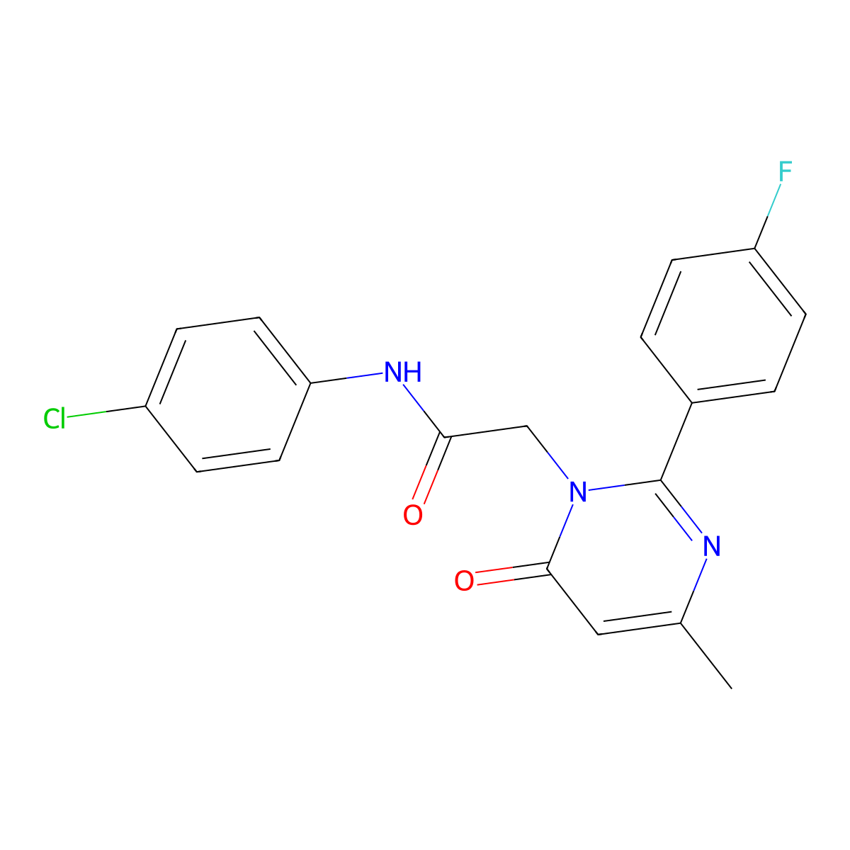 N-(4-Chlorophenyl)-2-[2-(4-fluorophenyl)-4-methyl-6-oxo-1,6-dihydropyrimidin-1-YL]acetamide molecular structure, CAS 1775450-42-4