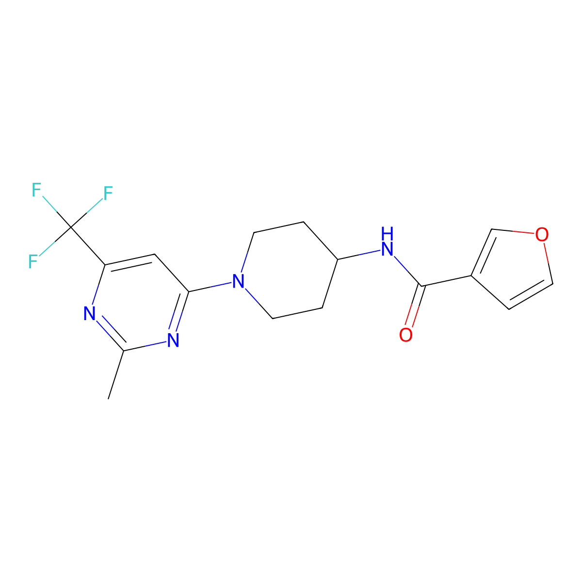 N-{1-[2-methyl-6-(trifluoromethyl)pyrimidin-4-yl]piperidin-4-yl}-3-furamide molecular structure, CAS 1775451-07-4