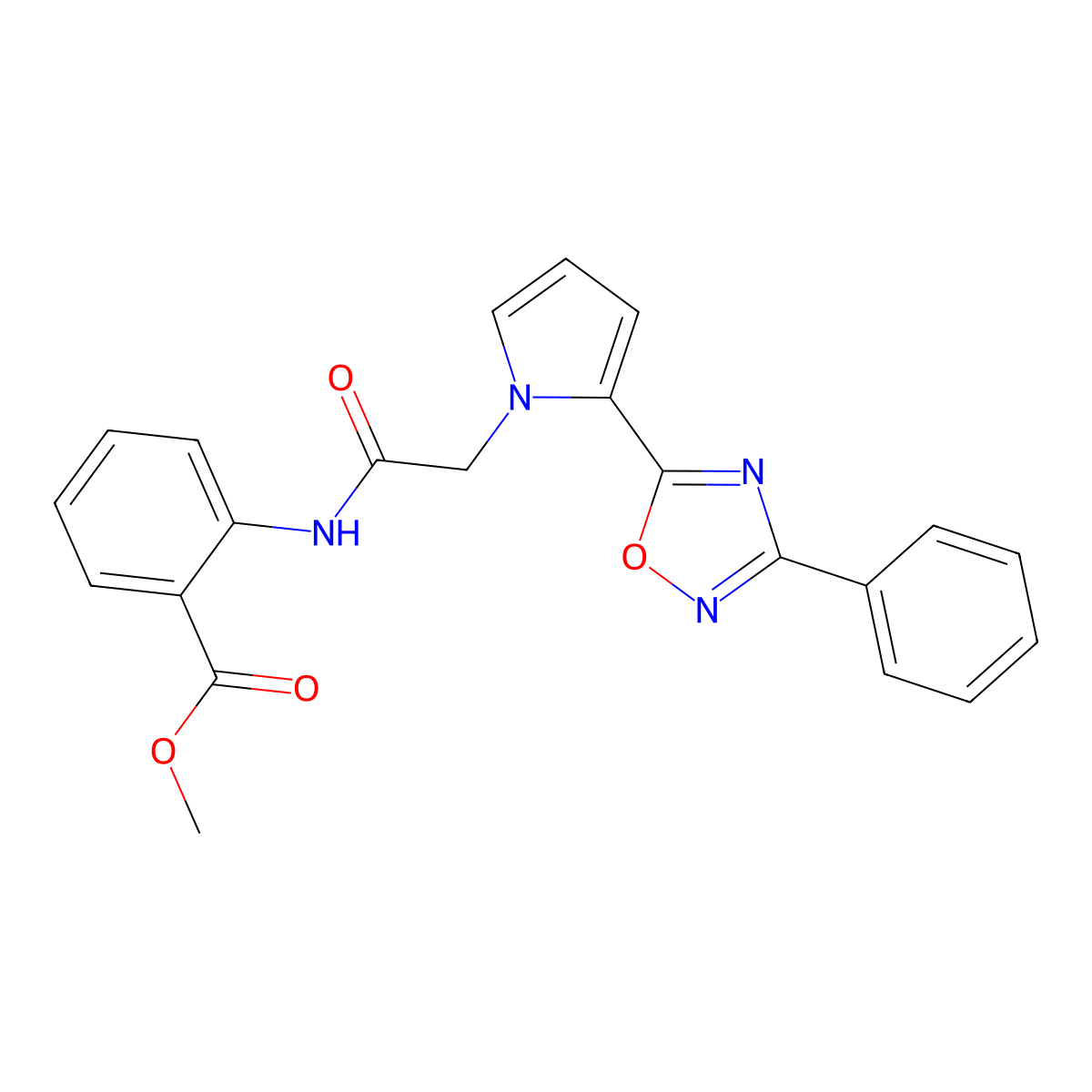 Methyl 2-{2-[2-(3-phenyl-1,2,4-oxadiazol-5-YL)-1H-pyrrol-1-YL]acetamido}benzoate molecular structure, CAS 1775453-64-9