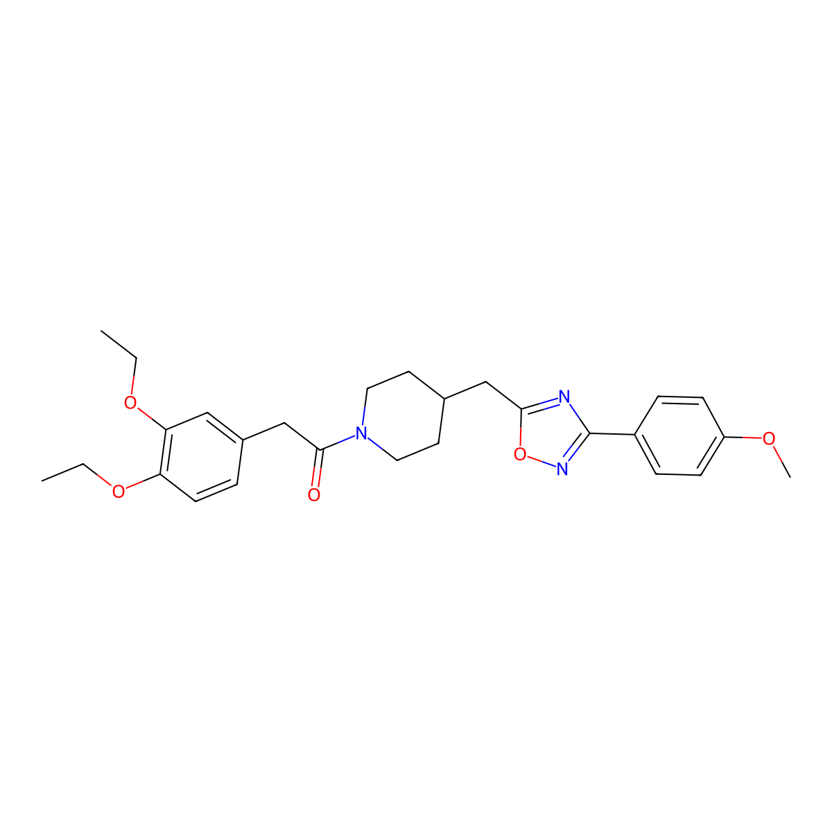 1-[(3,4-Diethoxyphenyl)acetyl]-4-{[3-(4-methoxyphenyl)-1,2,4-oxadiazol-5-yl]methyl}piperidine molecular structure, CAS 1775453-72-9