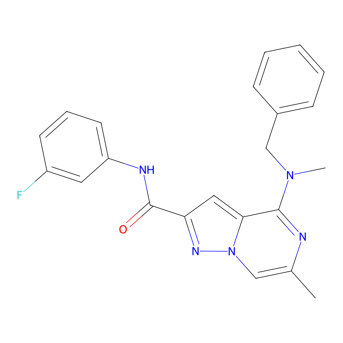 4-[benzyl(methyl)amino]-N-(3-fluorophenyl)-6-methylpyrazolo[1,5-a]pyrazine-2-carboxamide molecular structure, CAS 1775454-41-5
