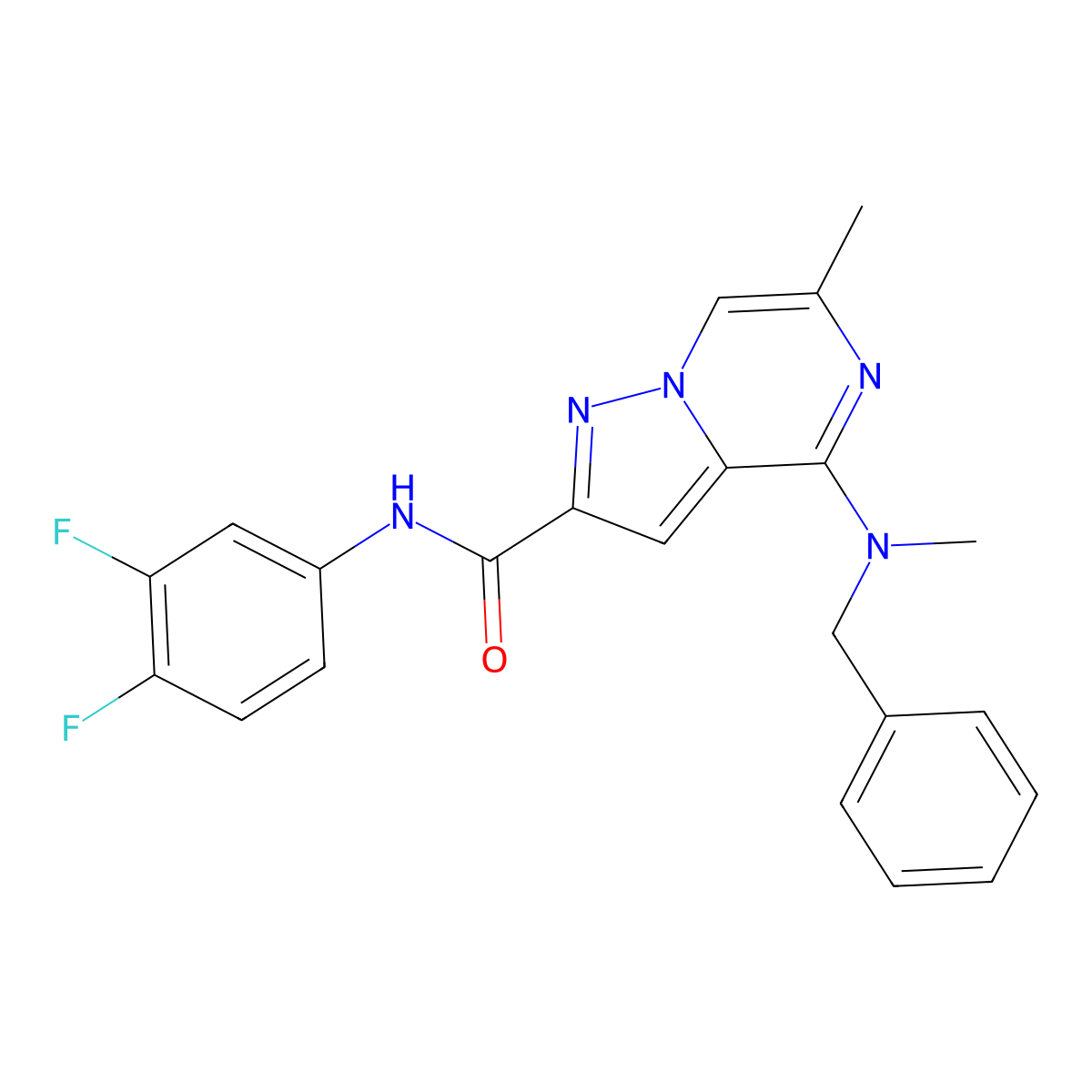 4-[benzyl(methyl)amino]-N-(3,4-difluorophenyl)-6-methylpyrazolo[1,5-a]pyrazine-2-carboxamide molecular structure, CAS 1775454-51-7