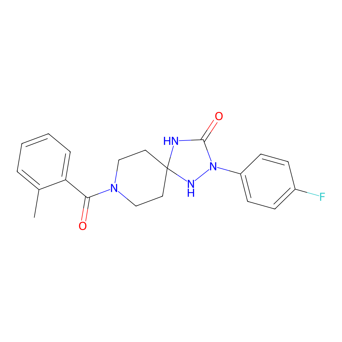 2-(4-Fluorophenyl)-8-(2-methylbenzoyl)-1,2,4,8-tetraazaspiro[4.5]decan-3-one molecular structure, CAS 1775454-77-7
