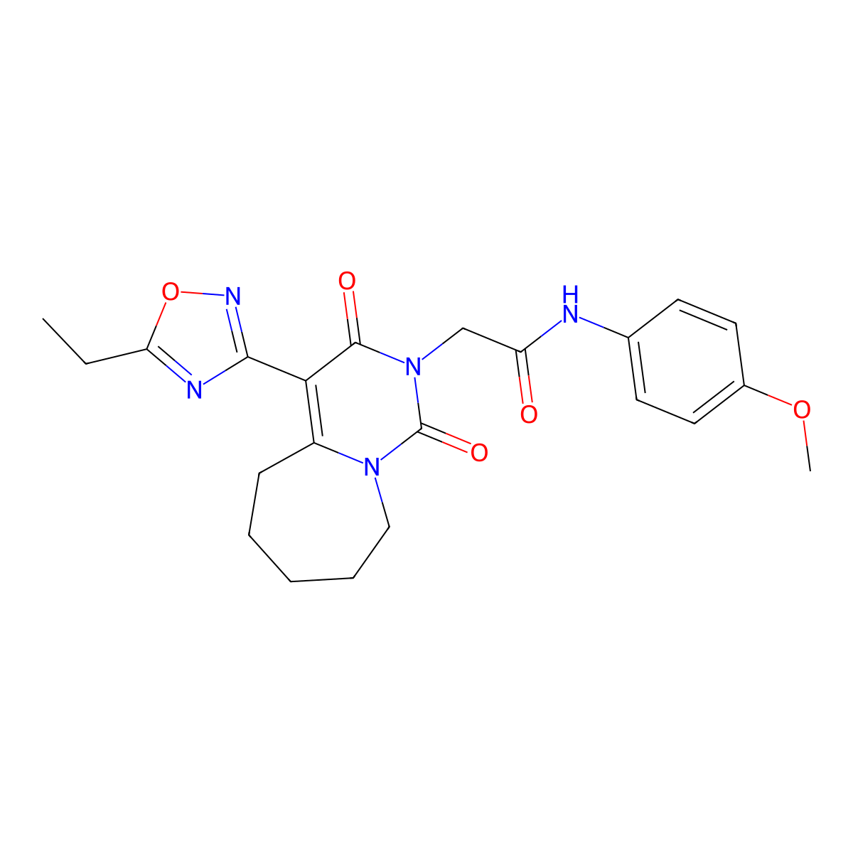 2-[4-(5-ethyl-1,2,4-oxadiazol-3-yl)-1,3-dioxo-3,5,6,7,8,9-hexahydropyrimido[1,6-a]azepin-2(1H)-yl]-N-(4-methoxyphenyl)acetamide molecular structure, CAS 1775454-86-8