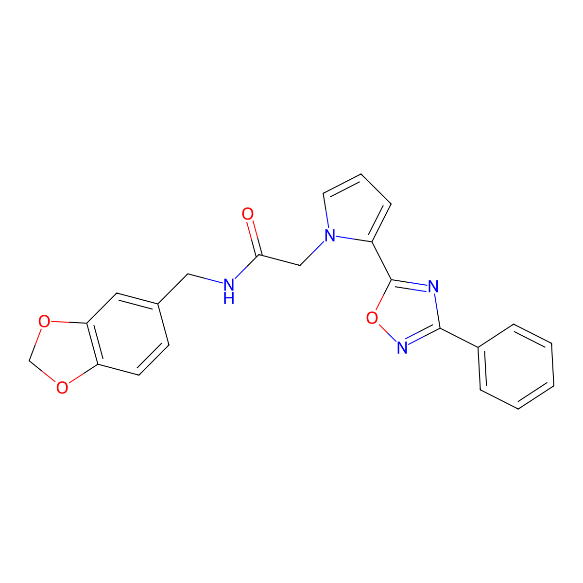 N-[(2H-1,3-Benzodioxol-5-YL)methyl]-2-[2-(3-phenyl-1,2,4-oxadiazol-5-YL)-1H-pyrrol-1-YL]acetamide molecular structure, CAS 1775454-96-0