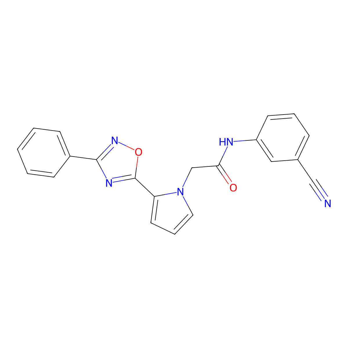 N-(3-cyanophenyl)-2-[2-(3-phenyl-1,2,4-oxadiazol-5-yl)-1H-pyrrol-1-yl]acetamide molecular structure, CAS 1775455-02-1