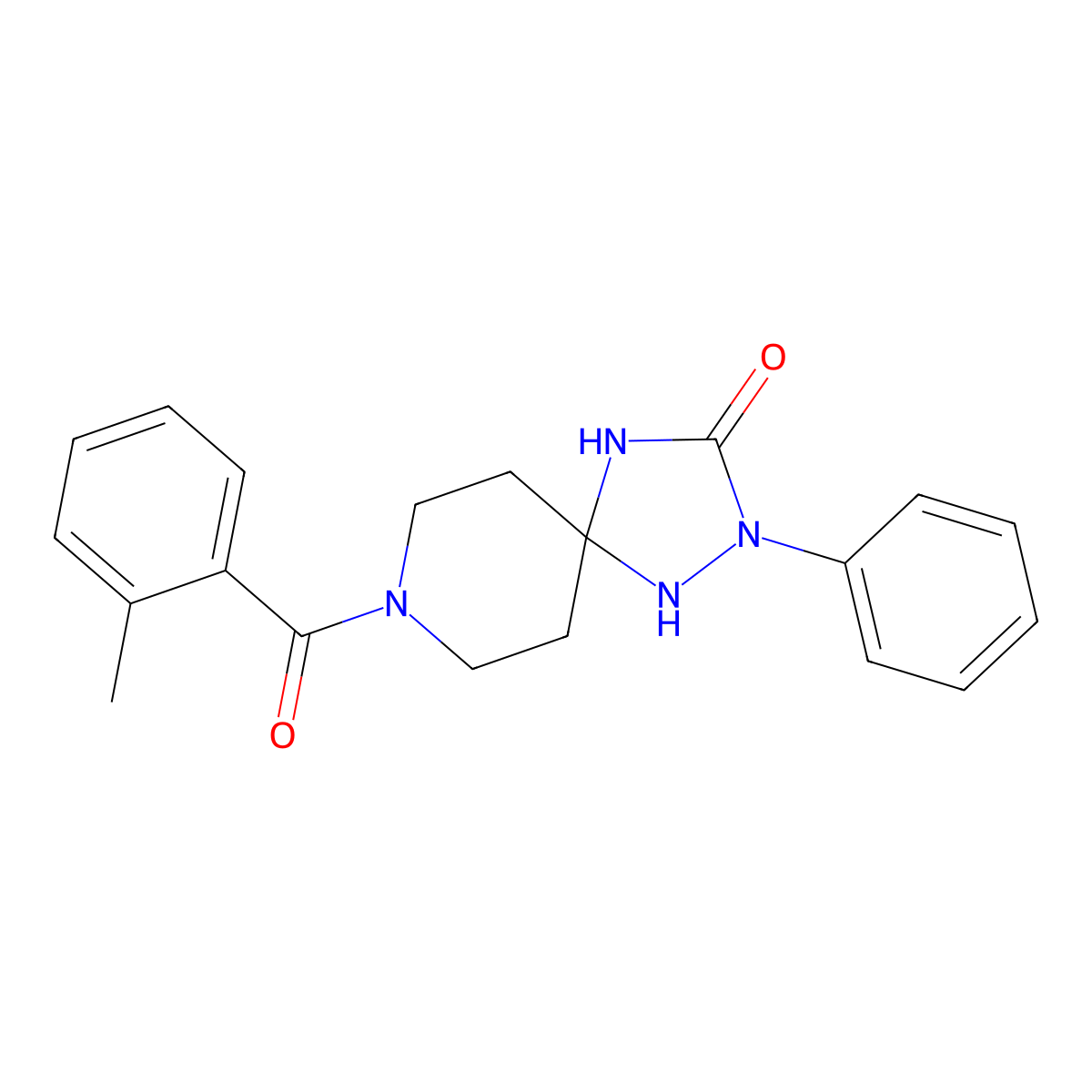 8-(2-Methylbenzoyl)-2-phenyl-1,2,4,8-tetraazaspiro[4.5]decan-3-one molecular structure, CAS 1775455-15-6