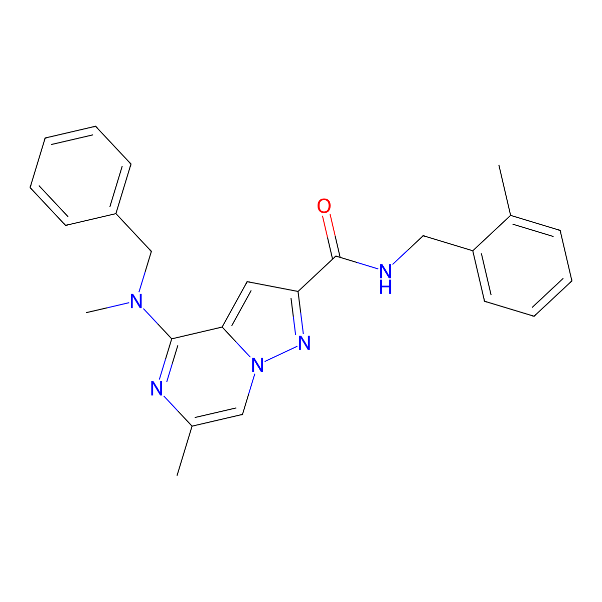 4-[benzyl(methyl)amino]-6-methyl-N-[(2-methylphenyl)methyl]pyrazolo[1,5-a]pyrazine-2-carboxamide molecular structure, CAS 1775455-24-7