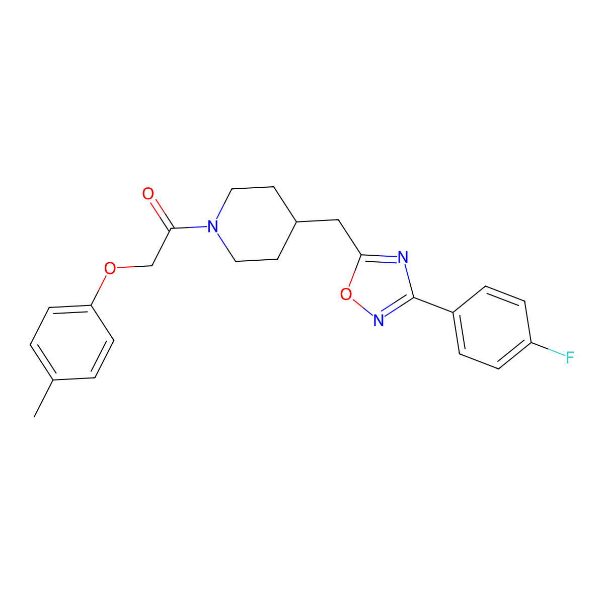 4-{[3-(4-Fluorophenyl)-1,2,4-oxadiazol-5-yl]methyl}-1-[(4-methylphenoxy)acetyl]piperidine molecular structure, CAS 1775455-69-0