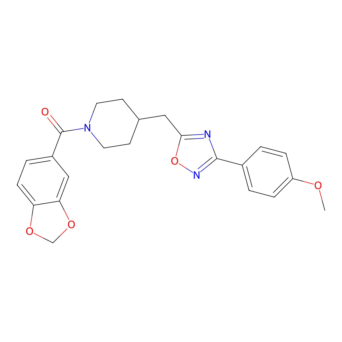 1-(1,3-Benzodioxol-5-ylcarbonyl)-4-{[3-(4-methoxyphenyl)-1,2,4-oxadiazol-5-yl]methyl}piperidine molecular structure, CAS 1775455-89-4