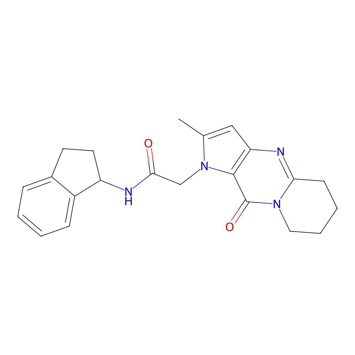 N-(2,3-Dihydro-1H-inden-1-YL)-2-(2-methyl-10-oxo-5,7,8,10-tetrahydropyrido[1,2-A]pyrrolo[3,2-D]pyrimidin-1(6H)-YL)acetamide molecular structure, CAS 1775455-97-4