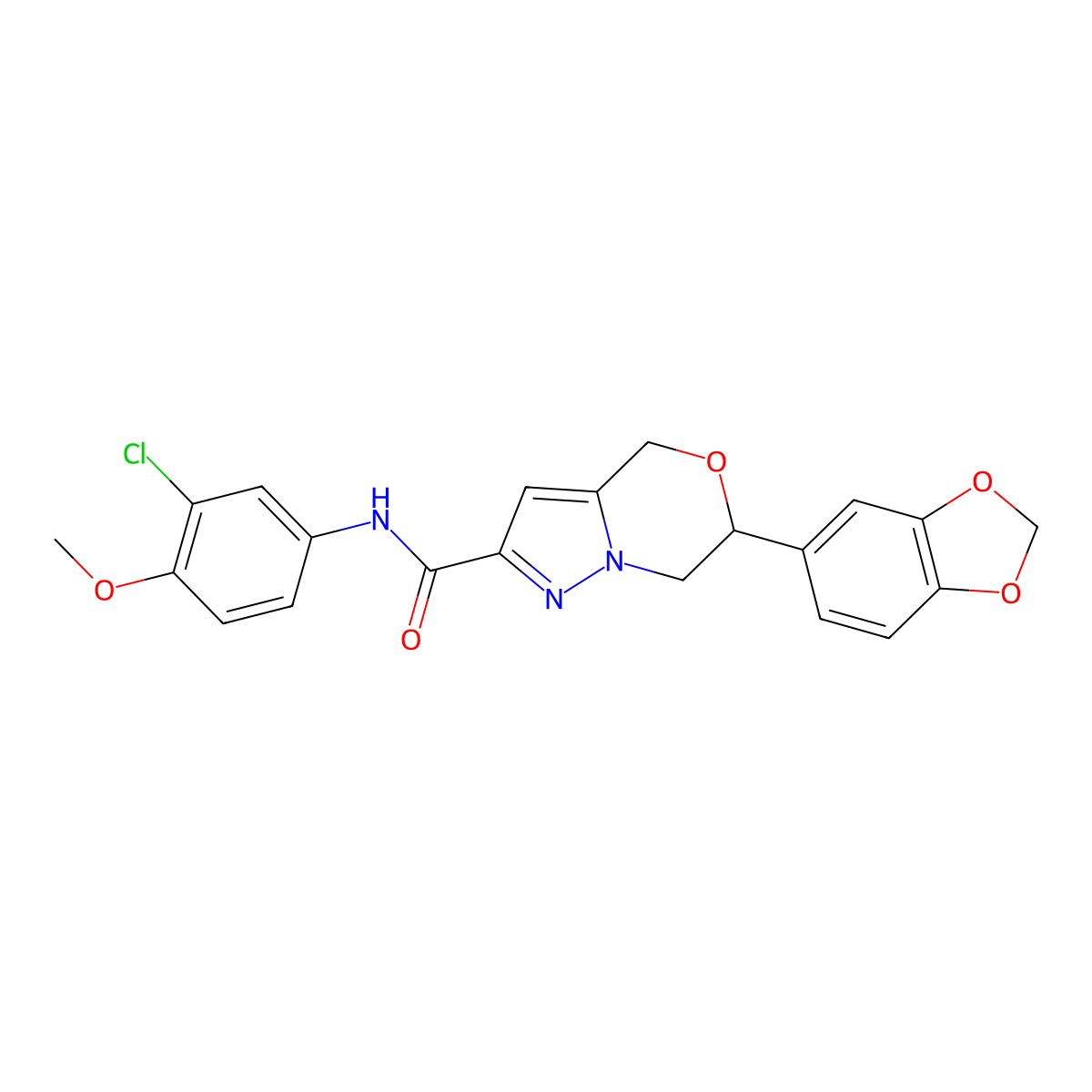 6-(1,3-benzodioxol-5-yl)-N-(3-chloro-4-methoxyphenyl)-6,7-dihydro-4H-pyrazolo[5,1-c][1,4]oxazine-2-carboxamide molecular structure, CAS 1775456-28-4