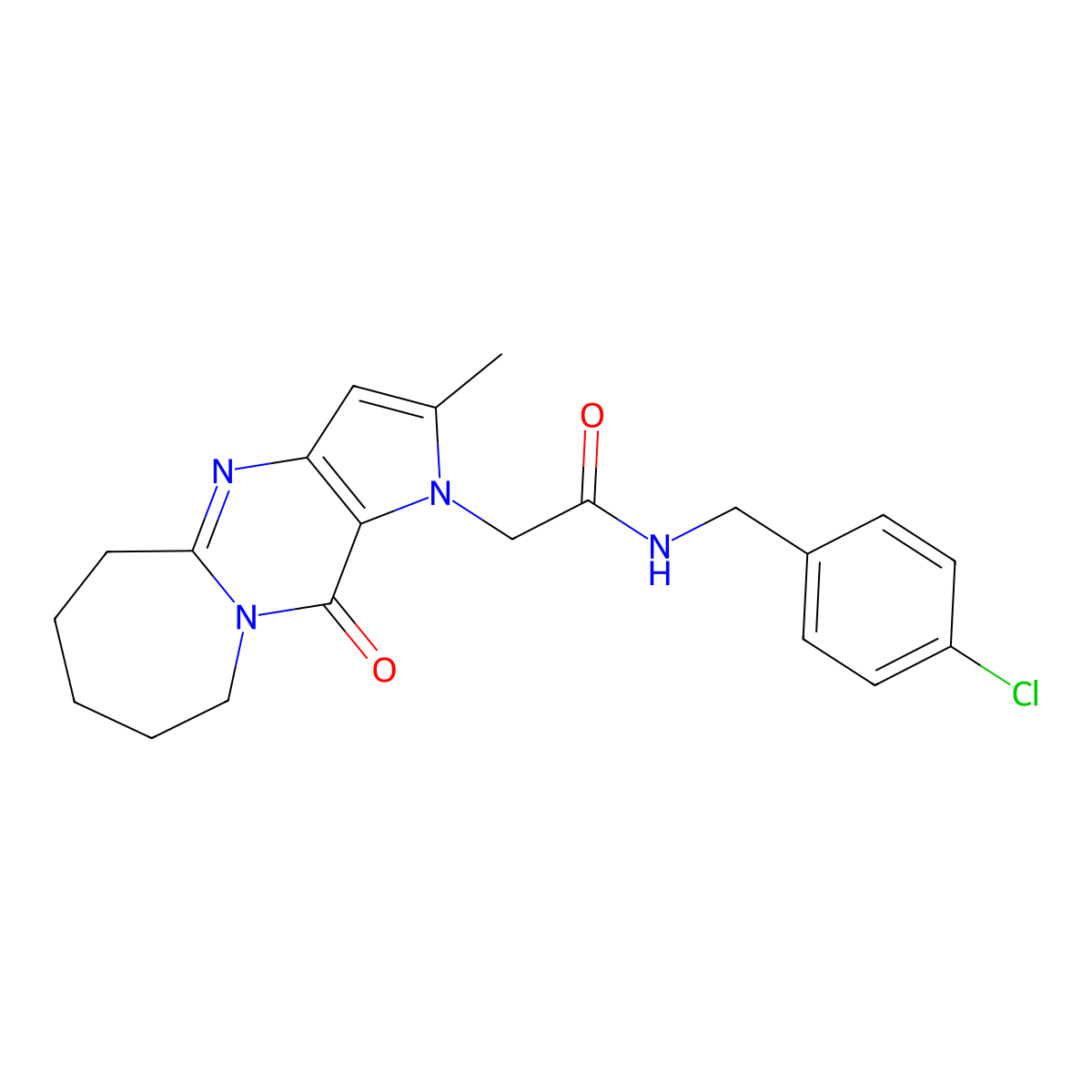 N-[(4-chlorophenyl)methyl]-2-(5-methyl-2-oxo-1,4,8-triazatricyclo[7.5.0.03,7]tetradeca-3(7),5,8-trien-4-yl)acetamide molecular structure, CAS 1775456-35-3