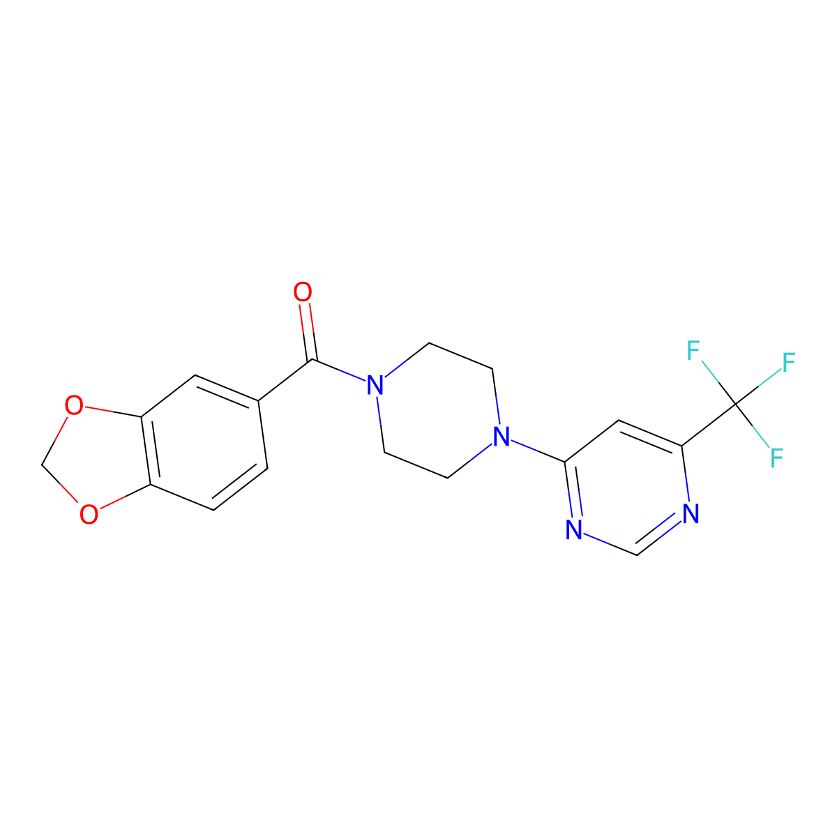 4-[4-(2H-1,3-Benzodioxole-5-carbonyl)piperazin-1-YL]-6-(trifluoromethyl)pyrimidine molecular structure, CAS 1775456-83-1