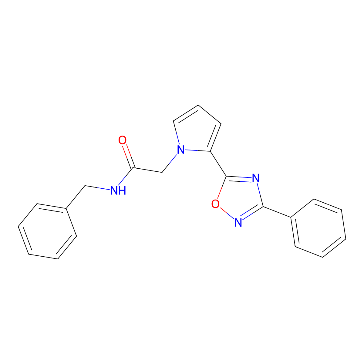 N-benzyl-2-[2-(3-phenyl-1,2,4-oxadiazol-5-yl)-1H-pyrrol-1-yl]acetamide molecular structure, CAS 1775456-92-2