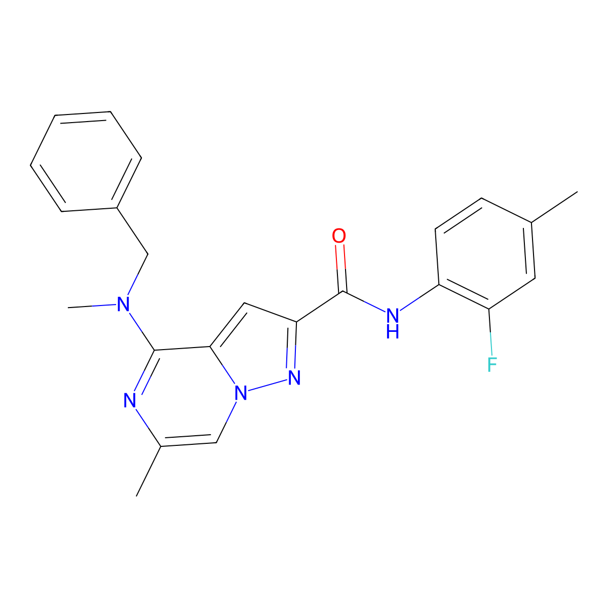4-[benzyl(methyl)amino]-N-(2-fluoro-4-methylphenyl)-6-methylpyrazolo[1,5-a]pyrazine-2-carboxamide molecular structure, CAS 1775458-05-3