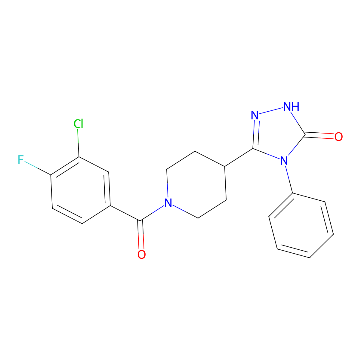 5-[1-(3-chloro-4-fluorobenzoyl)piperidin-4-yl]-4-phenyl-2,4-dihydro-3H-1,2,4-triazol-3-one molecular structure, CAS 1775458-46-2