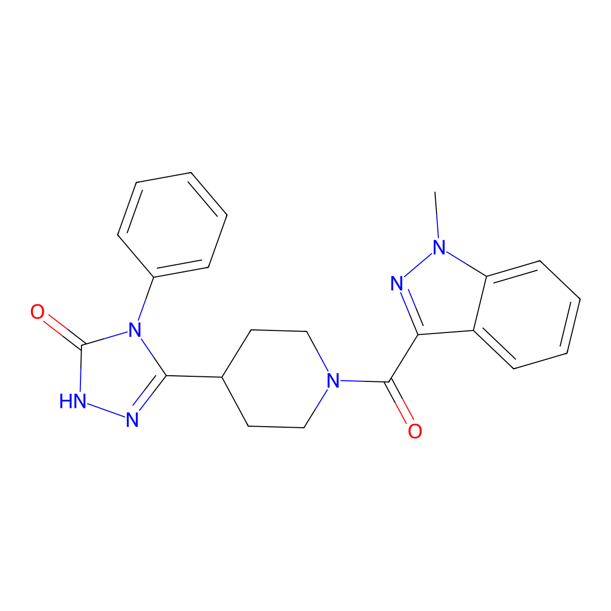 5-{1-[(1-methyl-1H-indazol-3-yl)carbonyl]piperidin-4-yl}-4-phenyl-2,4-dihydro-3H-1,2,4-triazol-3-one molecular structure, CAS 1775458-54-2
