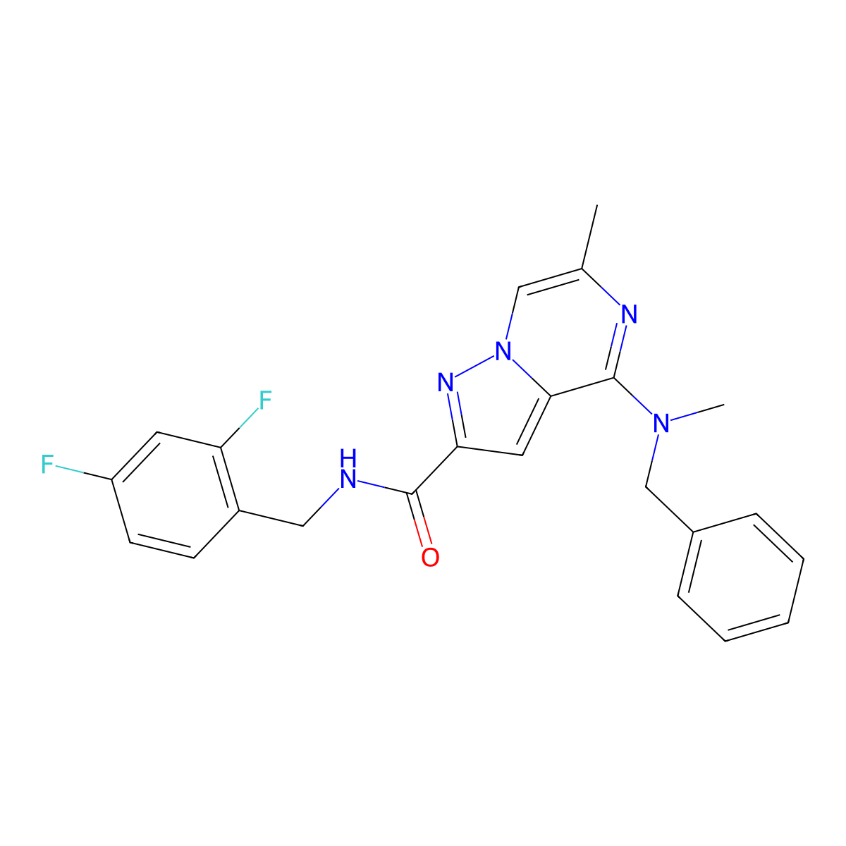 4-[benzyl(methyl)amino]-N-[(2,4-difluorophenyl)methyl]-6-methylpyrazolo[1,5-a]pyrazine-2-carboxamide molecular structure, CAS 1775458-66-6