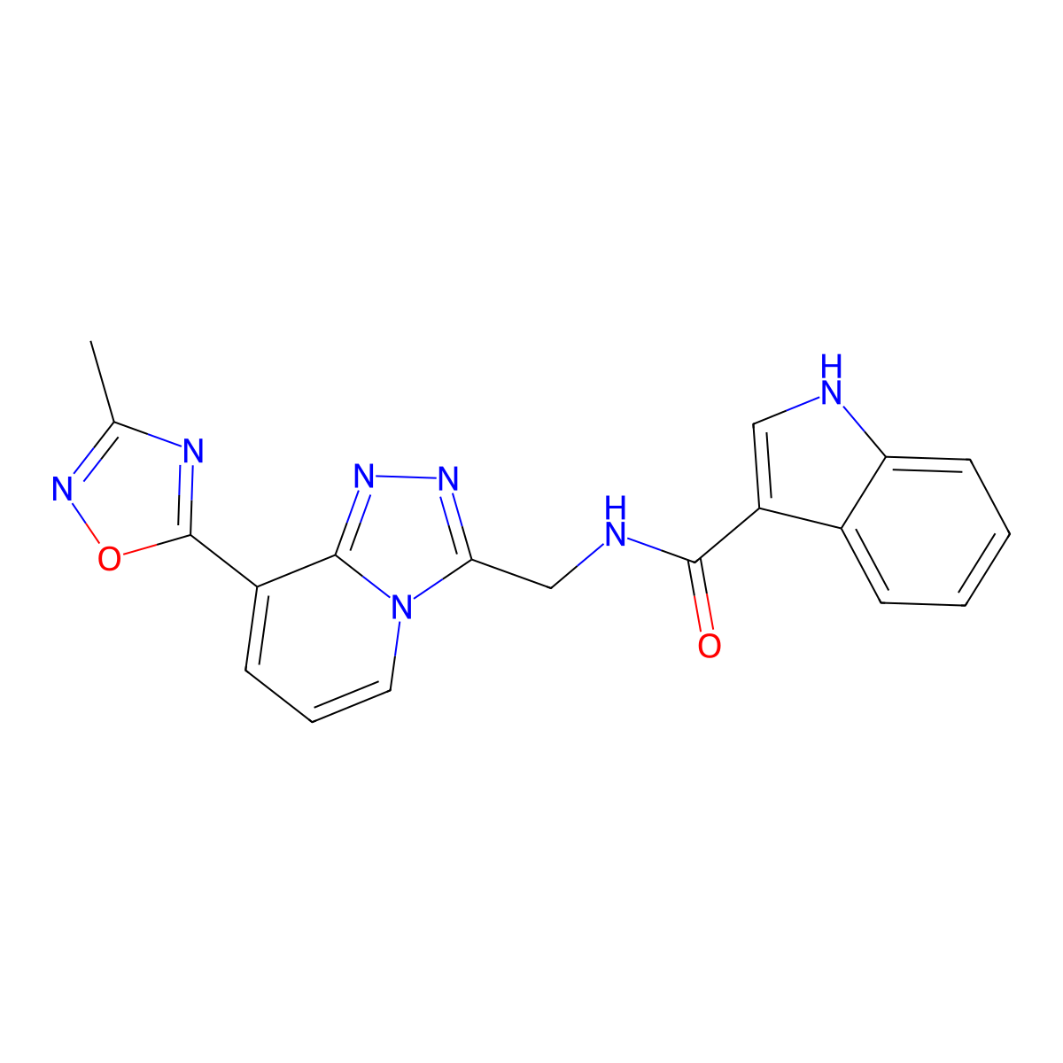 N-((8-(3-methyl-1,2,4-oxadiazol-5-yl)-[1,2,4]triazolo[4,3-a]pyridin-3-yl)methyl)-1H-indole-3-carboxamide molecular structure, CAS 1775458-79-1