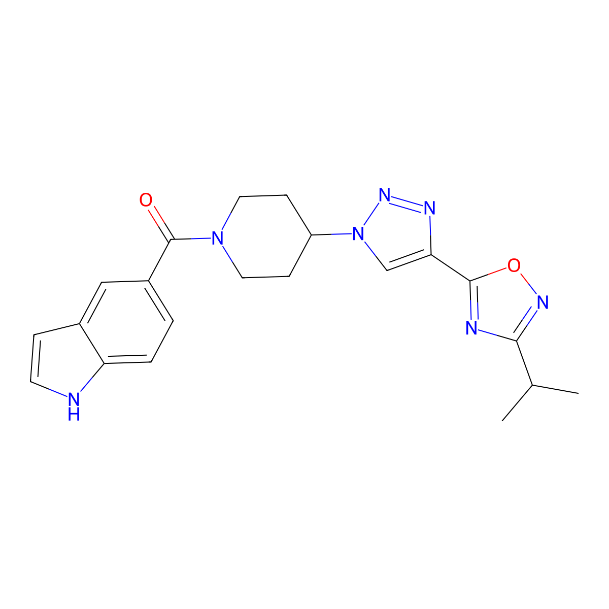 5-(4-{4-[3-(Propan-2-YL)-1,2,4-oxadiazol-5-YL]-1H-1,2,3-triazol-1-YL}piperidine-1-carbonyl)-1H-indole molecular structure, CAS 1775459-15-8